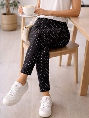 Black Polka Dot Pants Womens Stretch Slim Fit Size Large